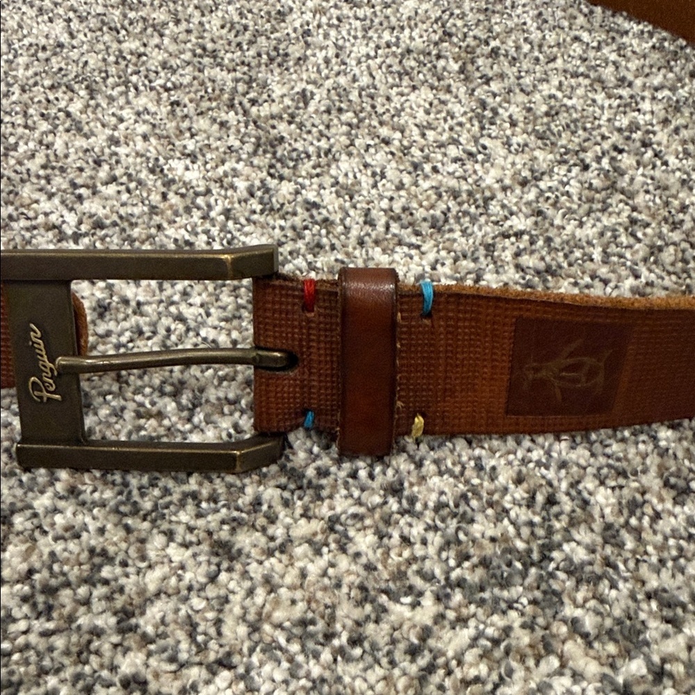 Men's Brown Full Grain Cow Hide Minimalist Classic Original Penguin Belt Size 40 - Picture 5 of 11